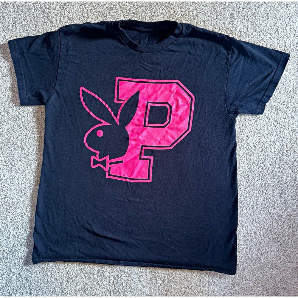 Playboy unisex Black Pink Graphic Logo Tee Crew Neck Short Sleeve Knit T-Shirt